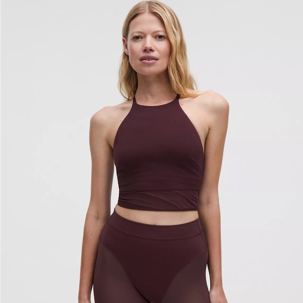 Lululemon Nulu High-Neck Mesh-Hem Tank Top in Goodnight Plum, size Small.